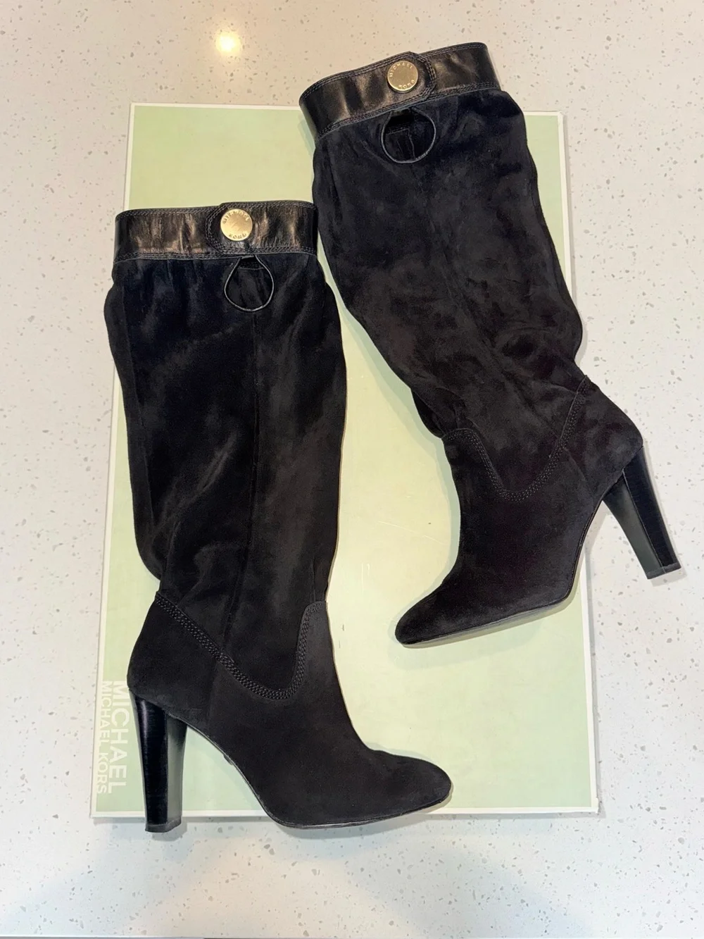 Michael Kors Black Suede High-Heel Mid-Calf Boots